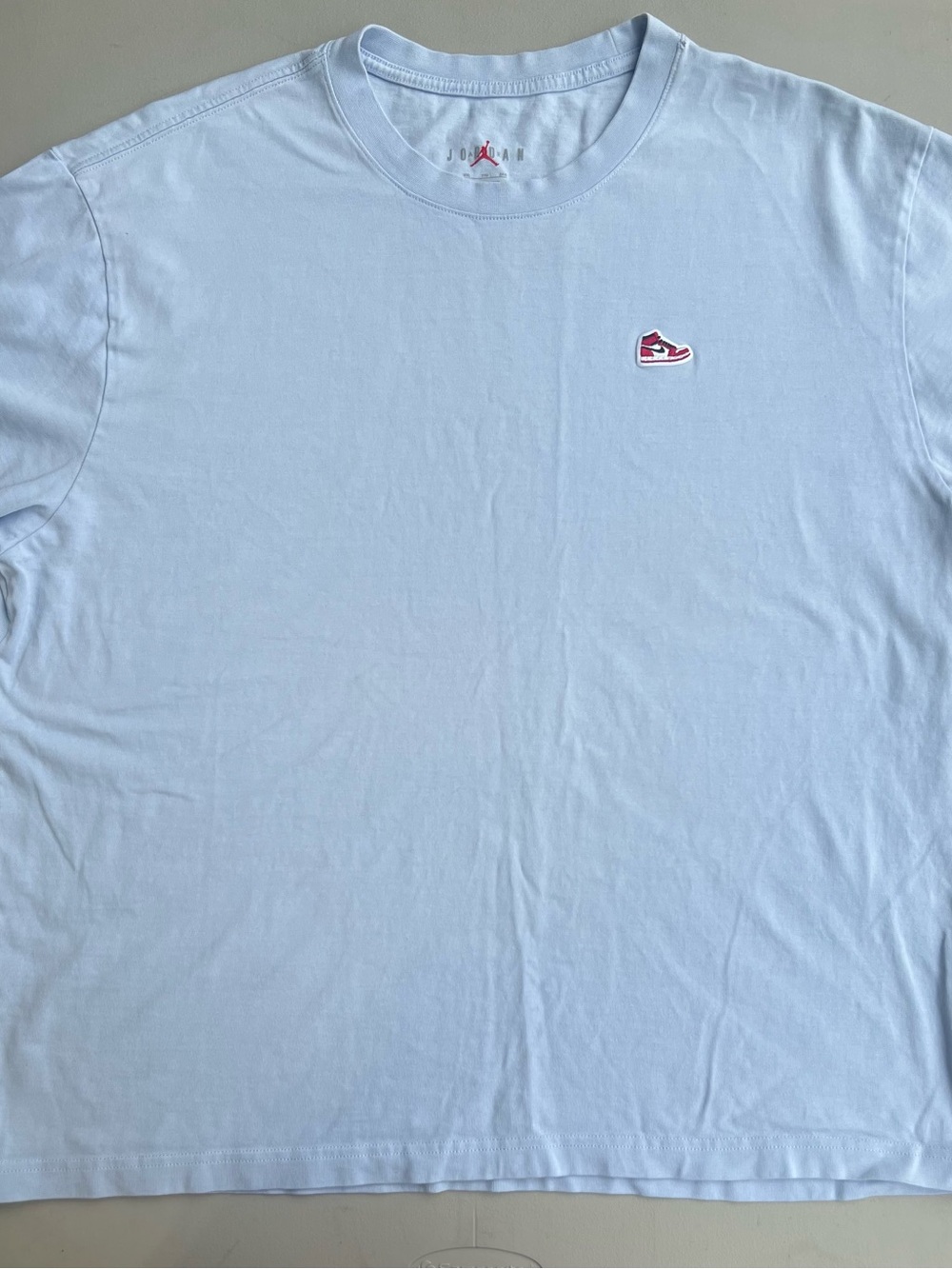 Jordan Pale Blue Short Sleeve Crewneck Tee with Red Sneaker Patch